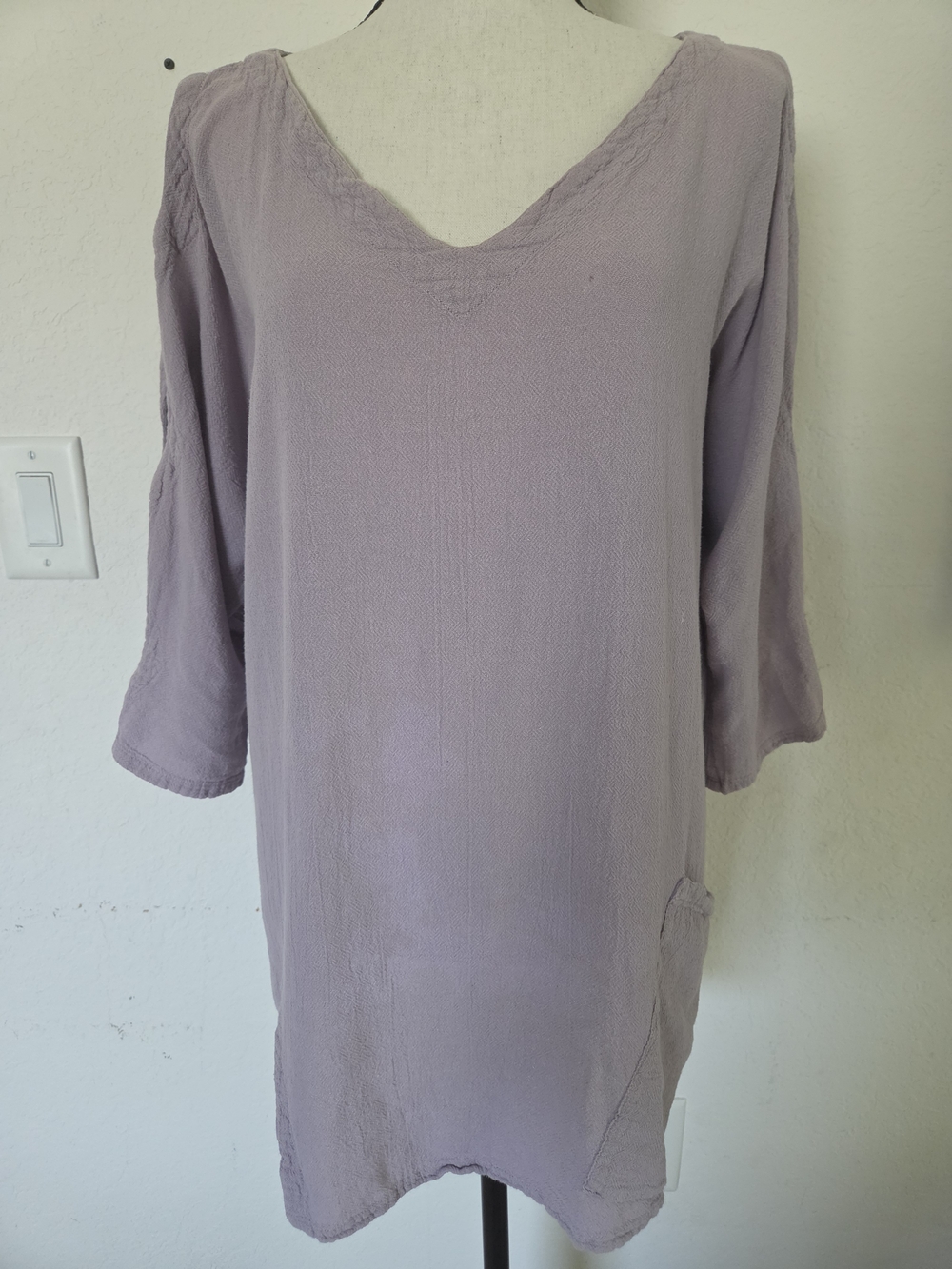 Oh My Gauze Purple Cotton Tunic Top Size 1 Cold Shoulder Pocket Relaxed V-Neck